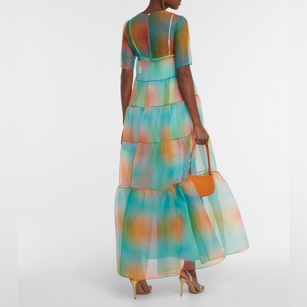 STAUD Hyacinth Tiered Rainbow Dress maxi crepe‎ organza sheer Multi Aura XS - Picture 3 of 7